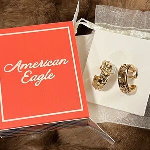 American Eagle Hoops Celestial Moon Sun Stars Crystal Earrings Post Gold Tone